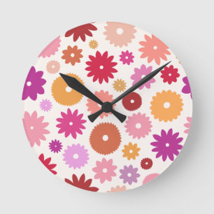 Reloj Redondo Mediano Flores Coloridas Patrón Grande