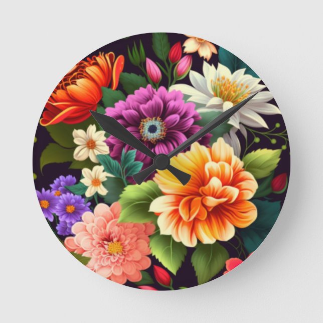 Reloj Redondo Mediano Flores coloridas y vívidas (Anverso)