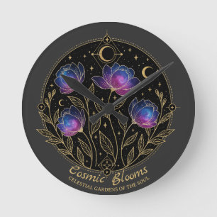 Reloj Redondo Mediano Flores Cósmicas – Floral Celestial (SIN NÚMEROS)