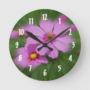 Reloj Redondo Mediano Flores Cosmos rosadas