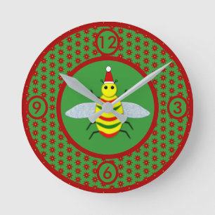 Reloj Redondo Mediano Flores de abeja y de poinsettia para Navidades peq