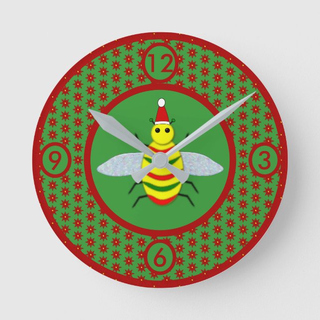 Reloj Redondo Mediano Flores de abeja y de poinsettia para Navidades peq (Anverso)