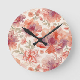 Reloj Redondo Mediano Flores de acuarela pastel naranja claro