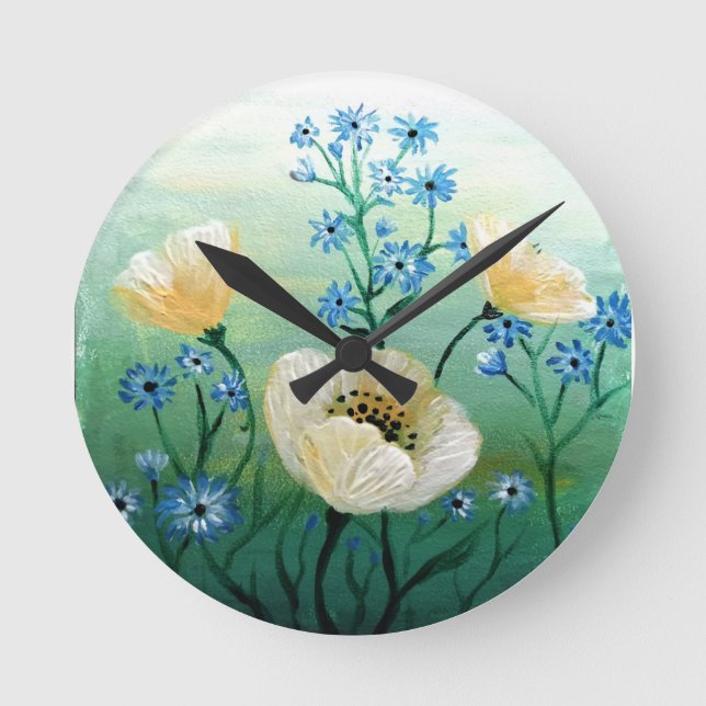 Reloj Redondo Mediano Flores de amapola blancas (Anverso)