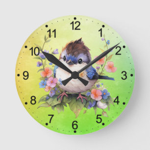 Reloj Redondo Mediano Flores de aves de corral Clipart-73610