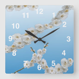 Reloj Redondo Mediano Flores de cerezo blanco