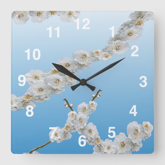 Reloj Redondo Mediano Flores de cerezo blanco (Anverso)