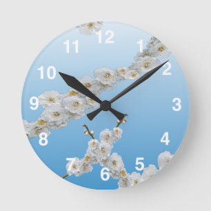 Reloj Redondo Mediano Flores de cerezo blanco