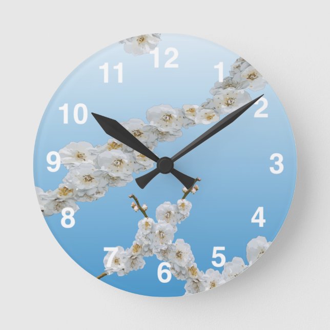 Reloj Redondo Mediano Flores de cerezo blanco (Anverso)