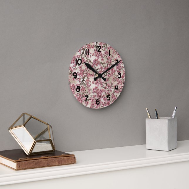 Reloj Redondo Mediano Flores de cerezo japonés rosado sakura (Oficina)