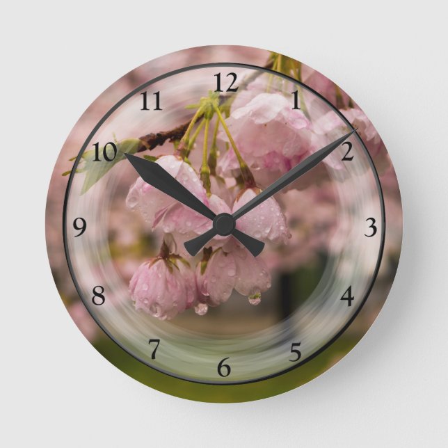 Reloj Redondo Mediano Flores de cerezo y caídas de lluvia (Anverso)