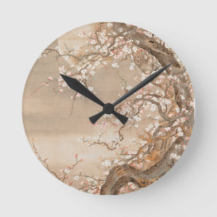 Reloj Redondo Mediano Flores de ciruelas japonesas