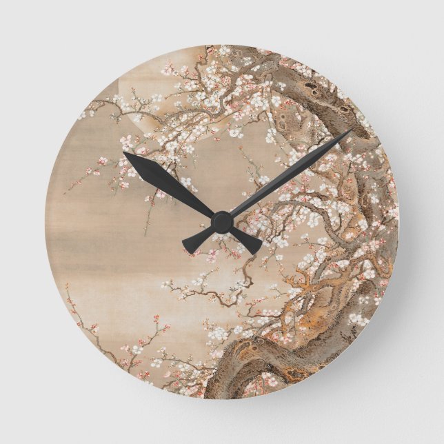 Reloj Redondo Mediano Flores de ciruelas japonesas (Anverso)