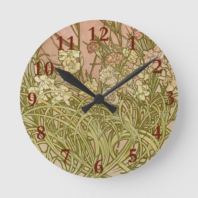 Reloj Redondo Mediano Flores de clavel mucha Art Nouveau (Anverso)