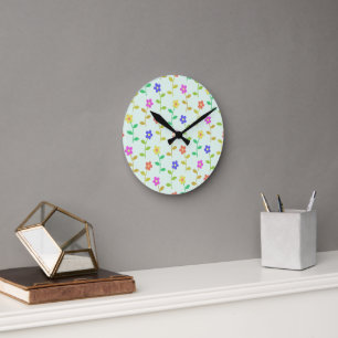 Reloj Redondo Mediano Flores de colores, motivos florales, vegetación, b