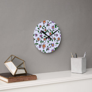 Reloj Redondo Mediano Flores de colores, motivos florales, vegetación, b
