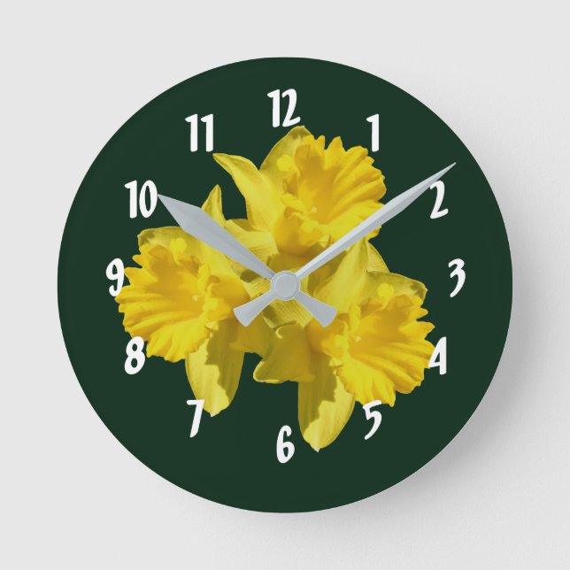 Reloj Redondo Mediano Flores de Daffodil Amarillas   (Anverso)