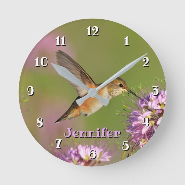 Reloj Redondo Mediano Flores de encargo del colibrí (Anverso)