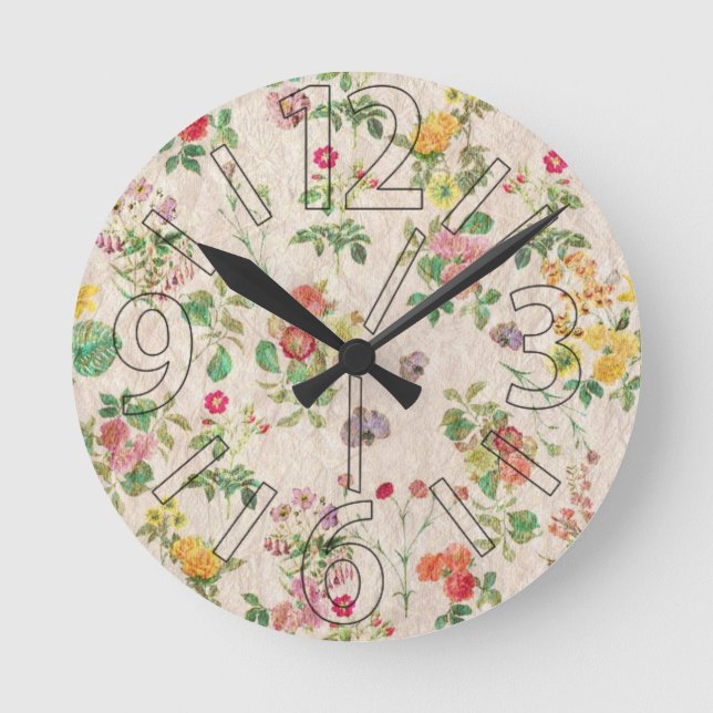 Reloj Redondo Mediano Flores de época (Anverso)