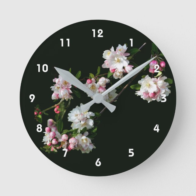 Reloj Redondo Mediano Flores de Flor de Manzano de Primavera (Anverso)