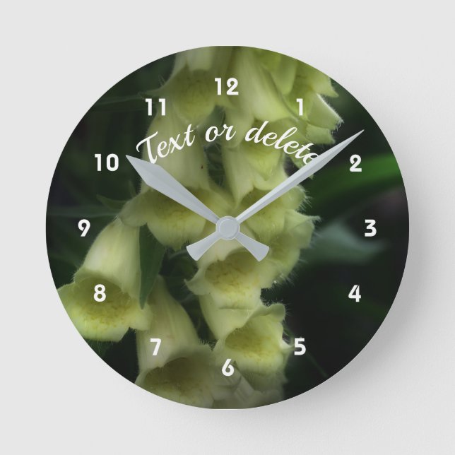 Reloj Redondo Mediano Flores de Foxglove blancas personalizadas (Anverso)