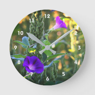 Reloj Redondo Mediano Flores de gloria salvajes moradas