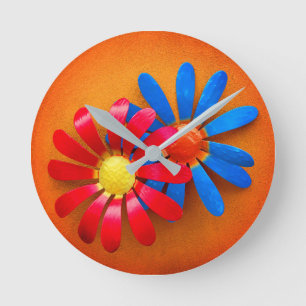 Reloj Redondo Mediano Flores de jardín metalizado