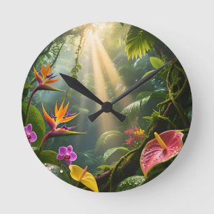 Reloj Redondo Mediano Flores de la Selva Tropical