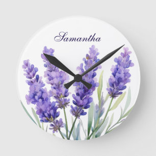 Reloj Redondo Mediano Flores de lavanda a la acuarela