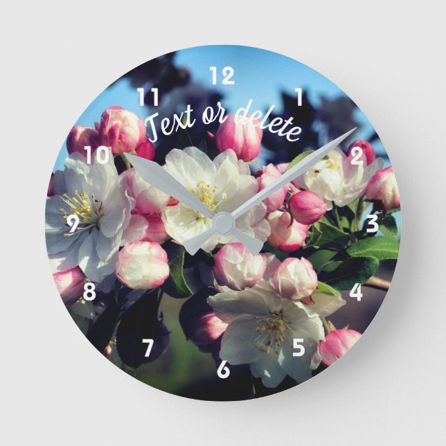 Reloj Redondo Mediano Flores de manzana de primavera personalizadas (Anverso)