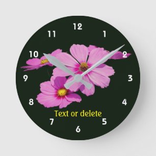 Reloj Redondo Mediano Flores de margarita cosmos rosa personalizadas