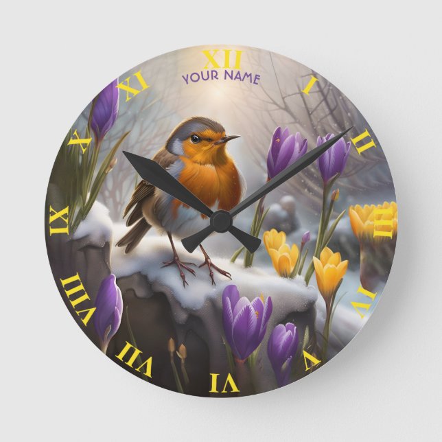 Reloj Redondo Mediano Flores de nieve estilo Robin Fantasy Cute (Anverso)