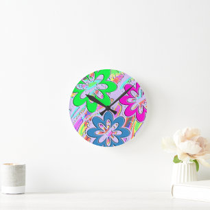 Reloj Redondo Mediano Flores de primavera pastel
