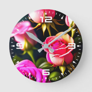 Reloj Redondo Mediano Flores de Rosa Rosa Arte Digital-48345