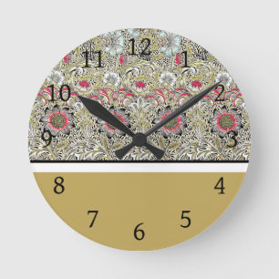 Reloj Redondo Mediano Flores de William Morris Rojo Amarillo negro