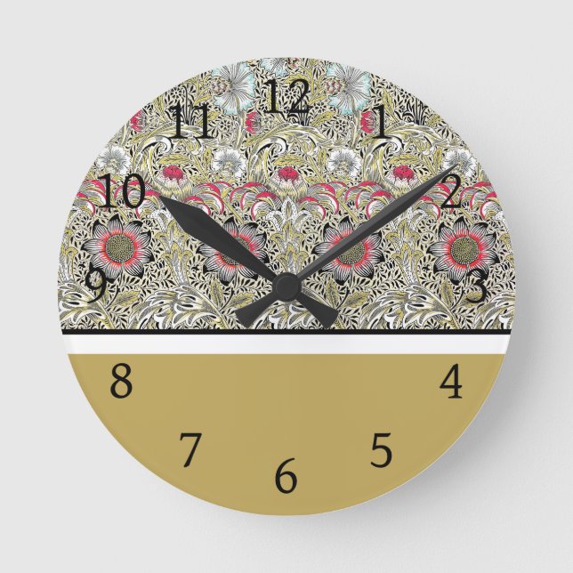 Reloj Redondo Mediano Flores de William Morris Rojo Amarillo negro (Anverso)