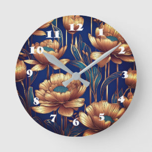 Reloj Redondo Mediano Flores doradas