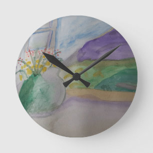 Reloj Redondo Mediano Flores En El Viento