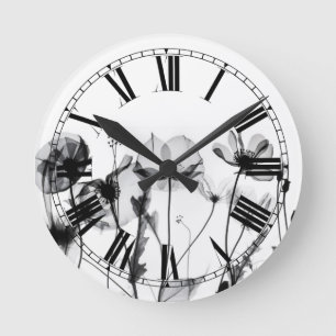 Reloj Redondo Mediano Flores en rayos X B&W