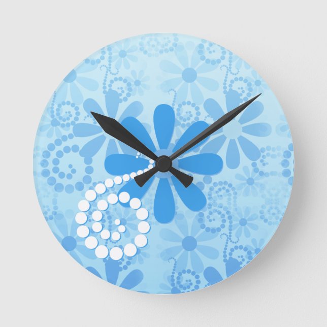 Reloj Redondo Mediano Flores estilo Turquesa Azul Floral Retro Daisy (Anverso)