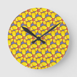 Reloj Redondo Mediano Flores feas amarillas raras en lavanda