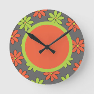 Reloj Redondo Mediano Flores femeninas del naranja y de la cal