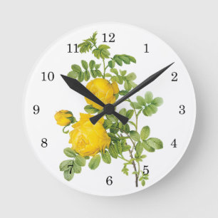 Reloj Redondo Mediano Flores Florales Vintage, Rosas Amarillas por Redou