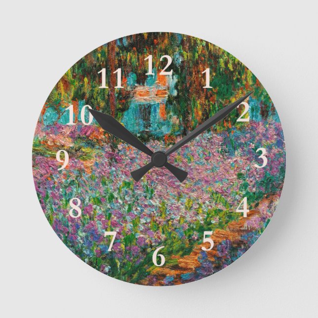 Reloj Redondo Mediano Flores Giverny del Irises Monet Garden (Anverso)