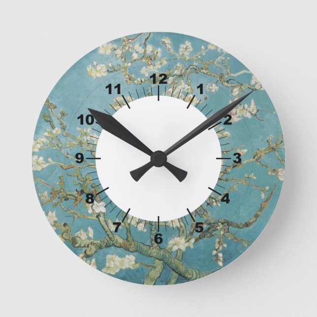 Reloj Redondo Mediano Flores Gogh Ramas Flores de Almendro Naturaleza (Anverso)