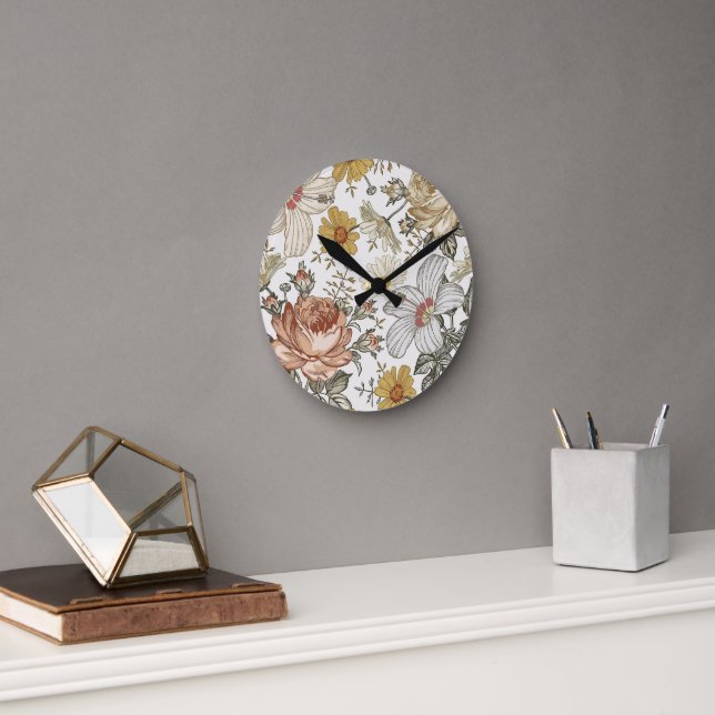 Reloj Redondo Mediano Flores hermosas (Oficina)
