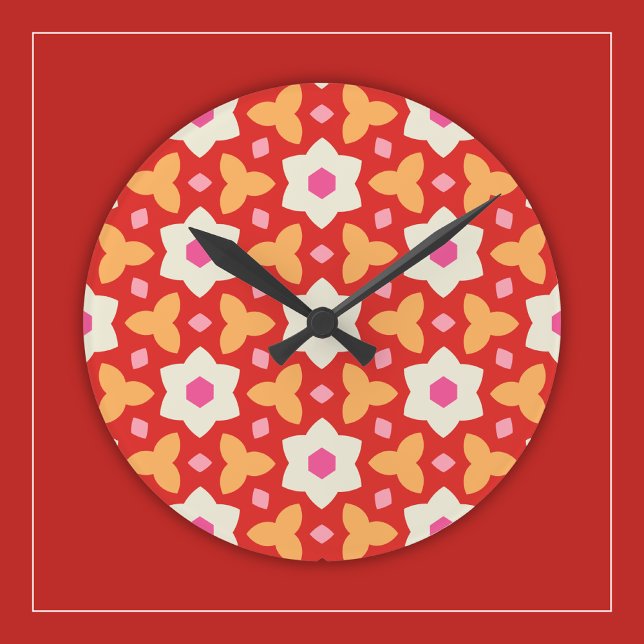 Reloj Redondo Mediano Flores modernas en floral geométrica y roja (Subido por el creador)