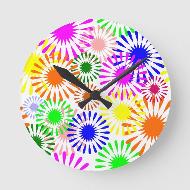 Reloj Redondo Mediano Flores multicoloras (Anverso)