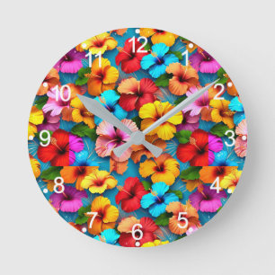 Reloj Redondo Mediano Flores multicolores florales patrón-36355