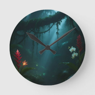 Reloj Redondo Mediano Flores Nocturnas de la Jungla